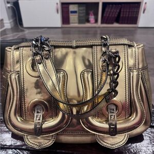 Fendi Gold Crossbody Bag with Chain Strap